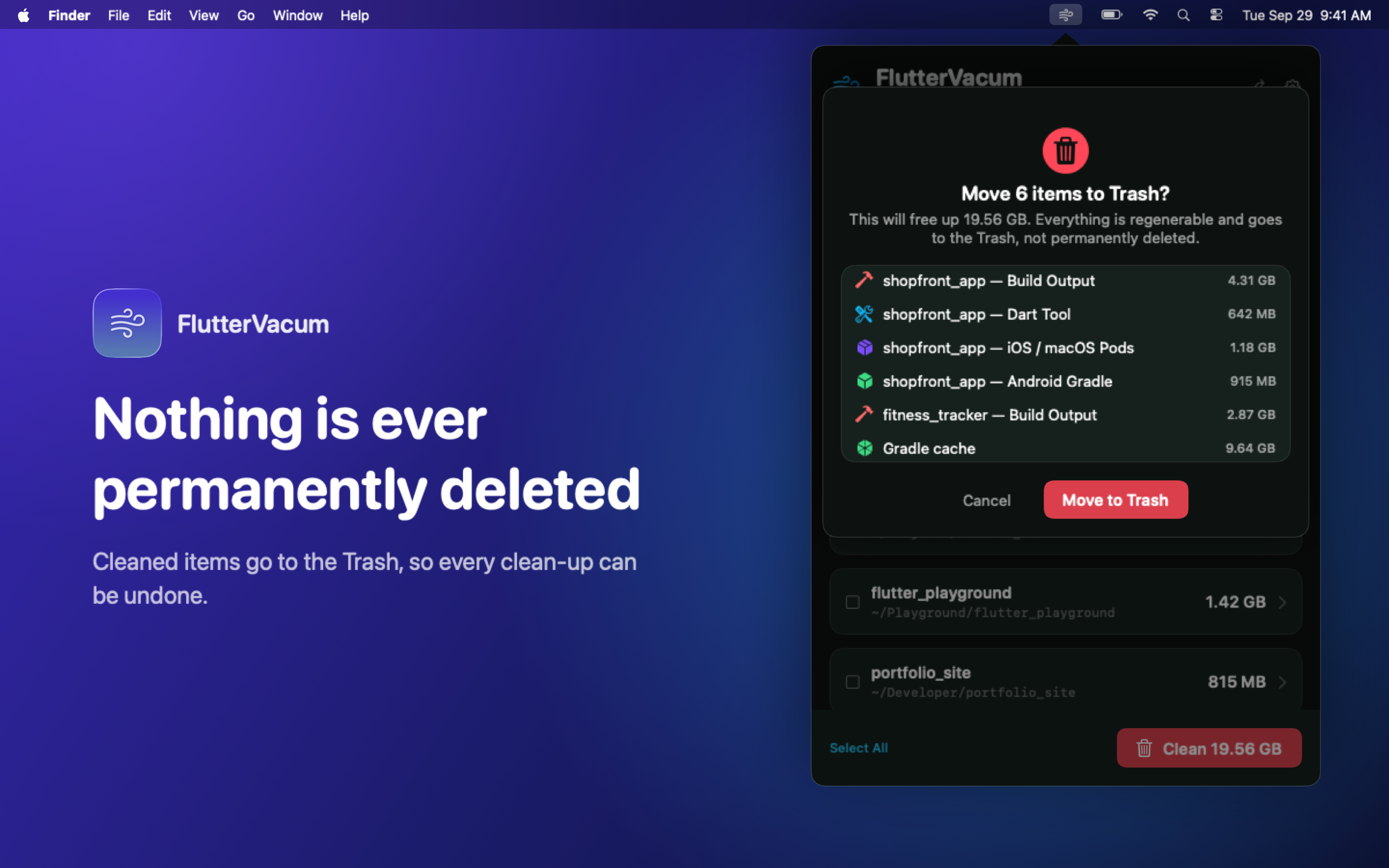 FlutterVacum safe cleanup confirmation